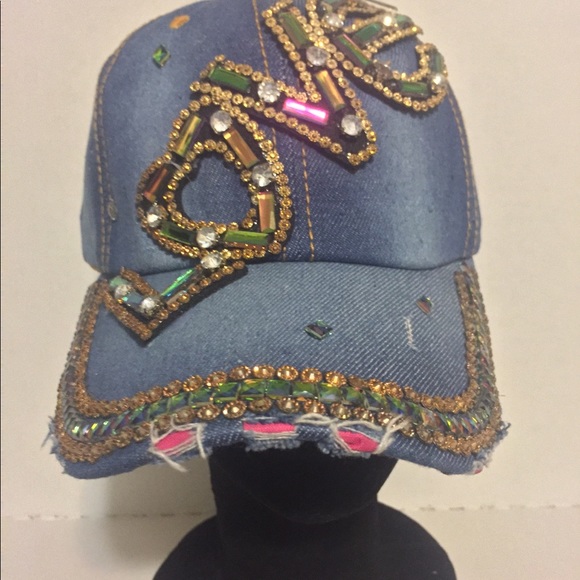 Accessories - ♥️  Blue Jean Studded Baseball Cap Bling Hat